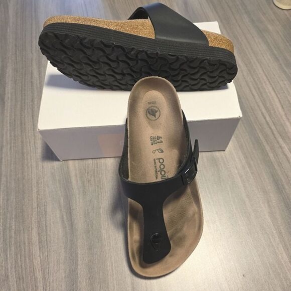 Birkenstocks Gizeh Grooved Black and Tan Platform Sandals Size 41 - Picture 6 of 16